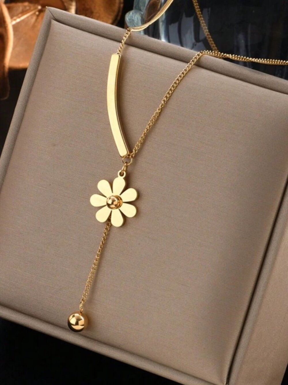 18k Gold Plated Romantic Flower Gold Stainless Steel Necklace
